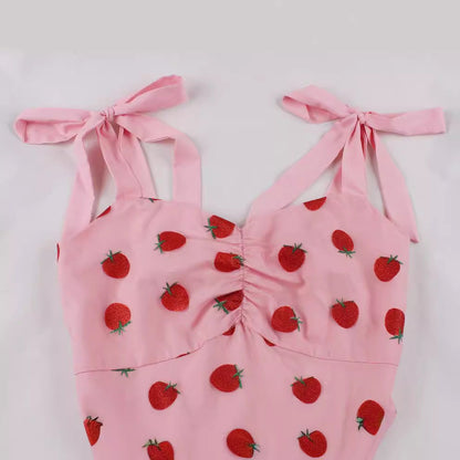 Strawberry Printed Slimming Mesh Tube Hepburn Style Dresses