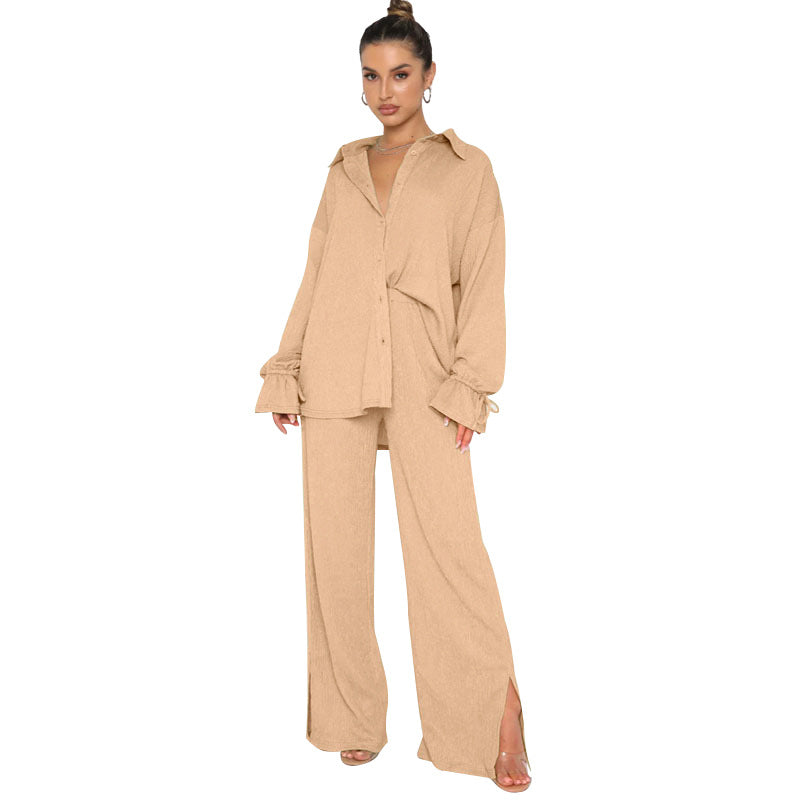 Women's Solid Color Polo Collar Single-breasted Long Tops