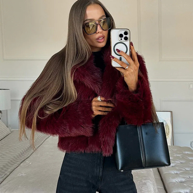 Women's Fashion Elegant Lapel Fur Collar Faux Coats