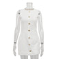 Women's White French Dress Sleeveless Round Neck Dresses