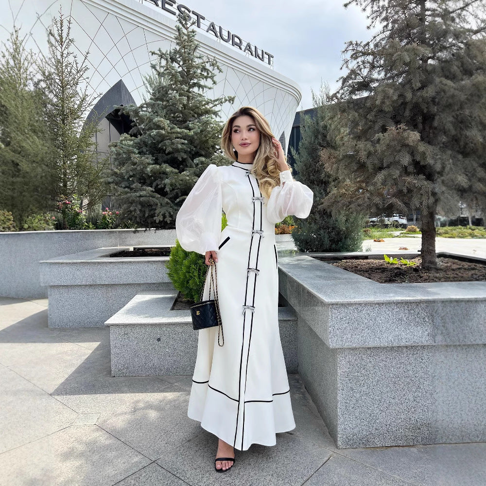 Bow Decoration Color Collision Design Elegant Dresses