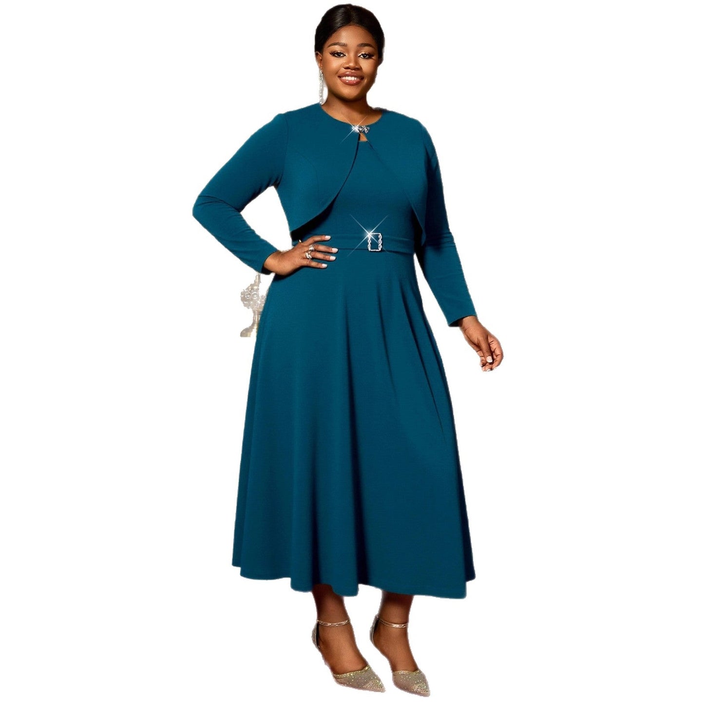 Women's Commuter Dress Shawl High Waist Diamond Suits