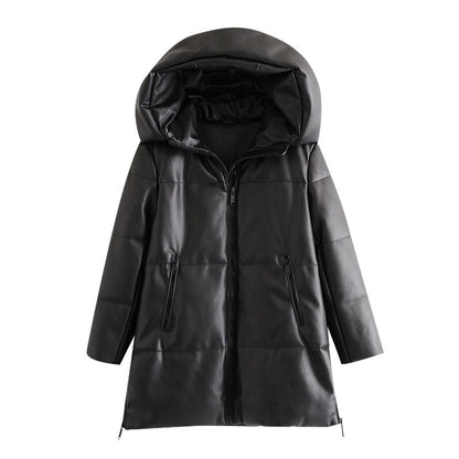 Women's Thick Warm Faux Leather Parka Hooded Coats