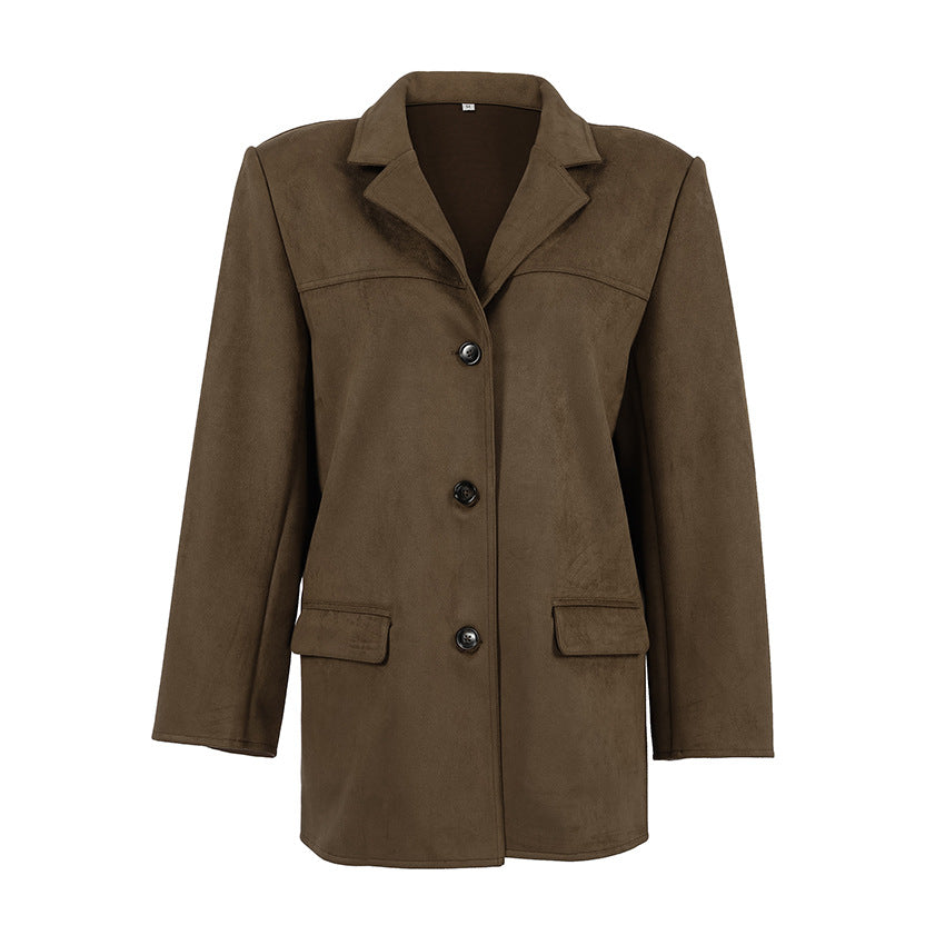 Women's Retro Suede Design Sense Thick Mid-length Lapel Coats