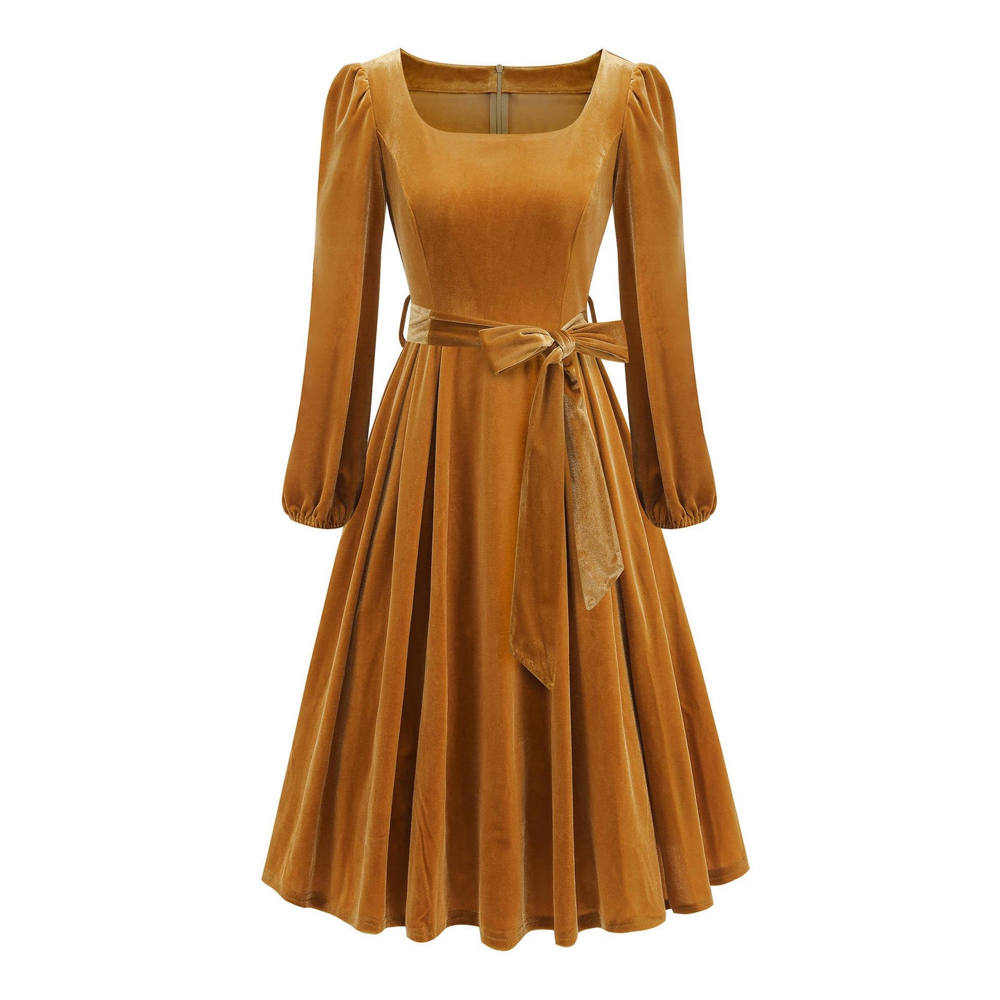 Women's Gold Veet Square Collar Christmas Long Dresses