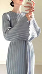 Women's Autumn Dress Elegant Pleated Bell Sleeve Dresses