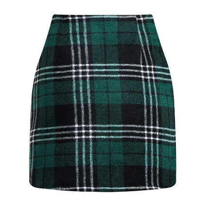 Women's High Waist Tartan Tight Pencil Wool Skirts