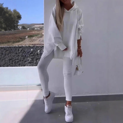 Women's Sports Casual Slit Hooded Tights Two-piece Suits