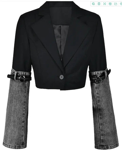 Women's Contrast Color Patchwork Denim Autumn Design Coats