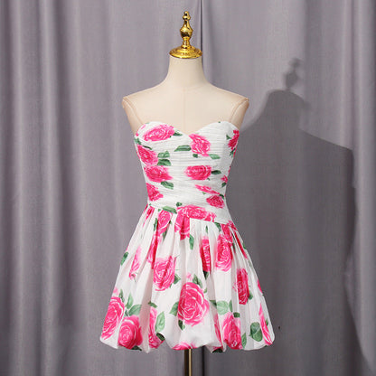 Women's French Retro Tube Cinched Waist Lotus Leaf Dresses