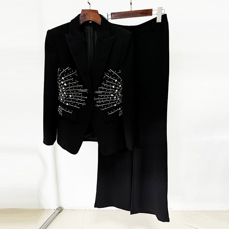Fashion Bead Diamond One Button Trousers Suits