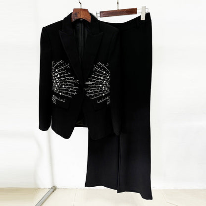 Fashion Bead Diamond One Button Trousers Suits
