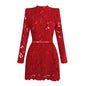 Women's Sleeve Zipper Lace Dress Red Christmas Dresses