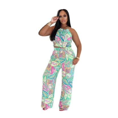 Women's Fashion Printing Turtleneck High Waist Trousers Suits