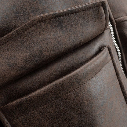 Women's Fashion Simple Faux Leather Large Mouth Pocket Decoration Jackets
