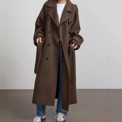 Women's Elegant Lapel Long Woolen Outerwear Coats