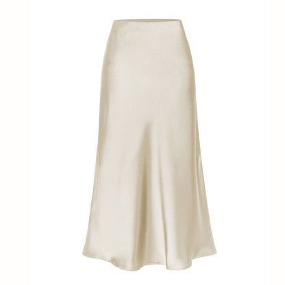 Women's Quality Acetate Satin Elastic Waist Pure Skirts