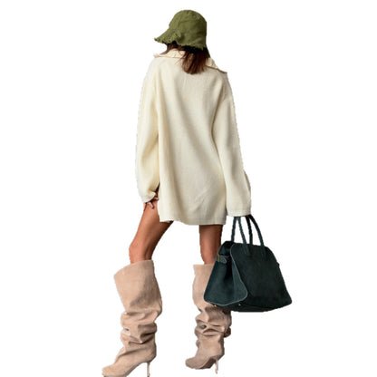 Women's Super Loose Zip High Neck Split Sweaters