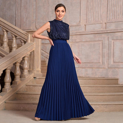 Women's Sequined Pleated Banquet Dress Party Dresses