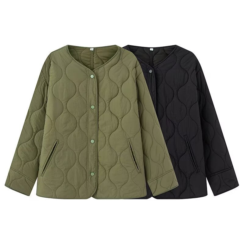 Women's Loose Cotton Quilted Fashion Zipper Thin Coats