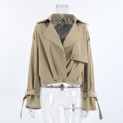 Women's Autumn Khaki Double Breasted Collar Trench Coats