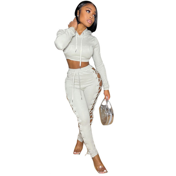 Women's Corns Solid Color Hollow Two-piece Set Suits
