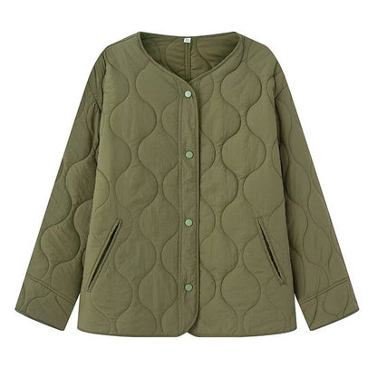 Women's Loose Cotton Quilted Fashion Zipper Thin Coats