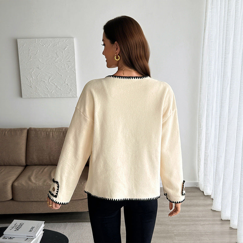 Women's Crew Neck Casual Loose Edge Cardigans