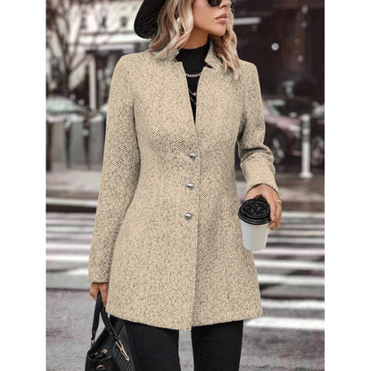 Women's Long Sleeve Solid Color Stand Collar Button Trench Fashion Coats