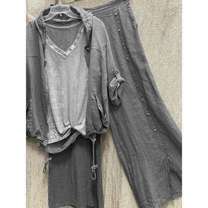 Women's Color Washed Distressed Straight Two Pieces Suits