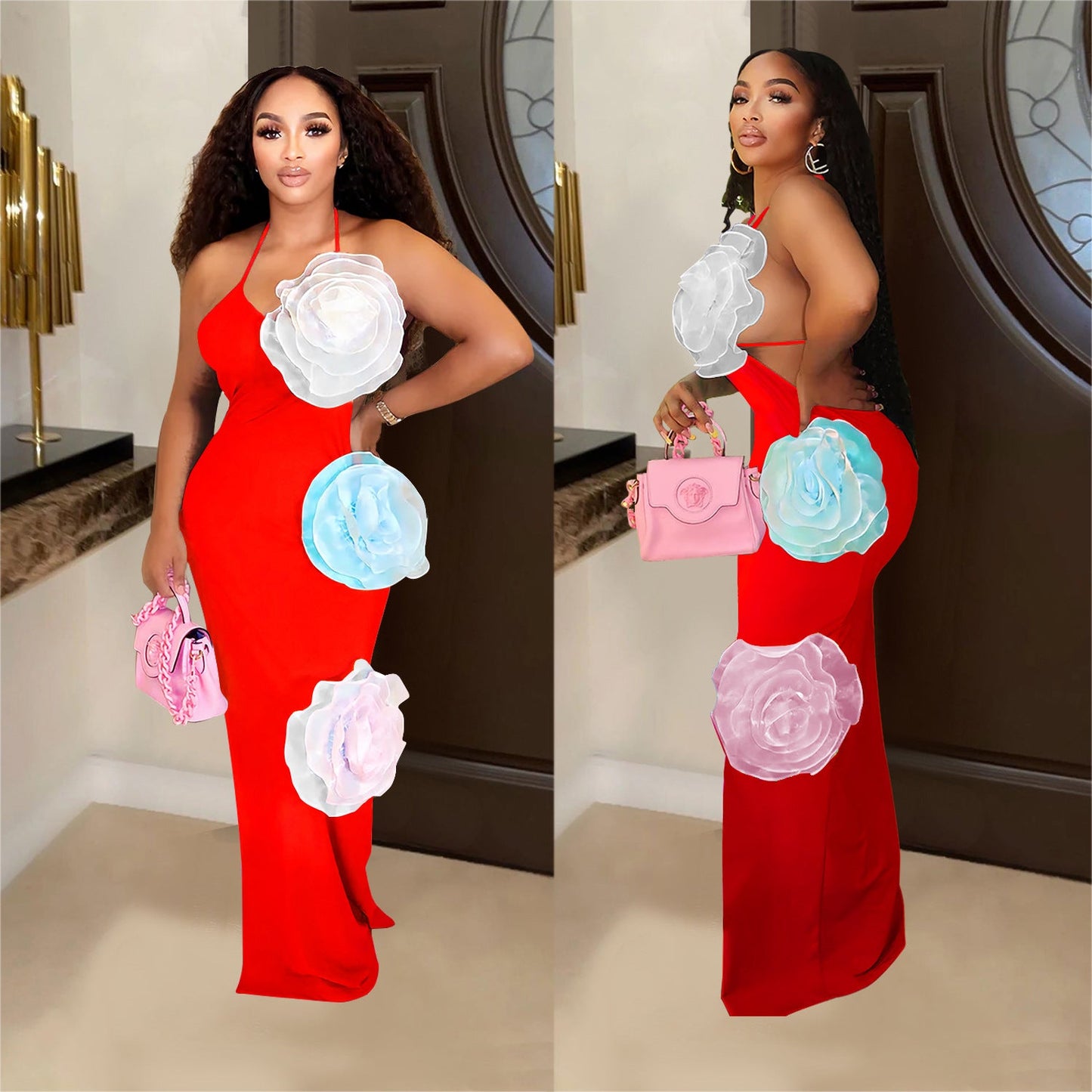 Women's Fashion Wear Solid Color Flower Dress Dresses