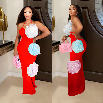 Women's Fashion Wear Solid Color Flower Dress Dresses