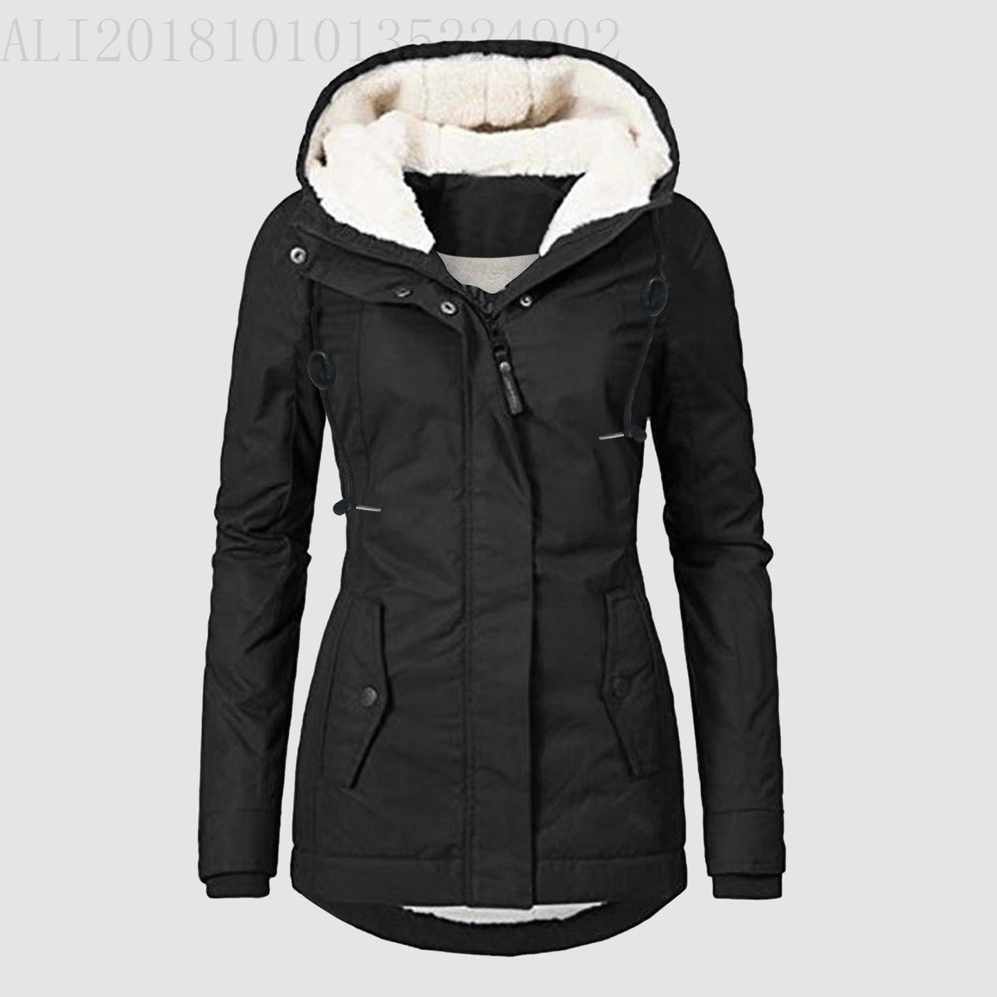 Women's Common Style Hooded Long-sleeved Zipper Pocket Coats