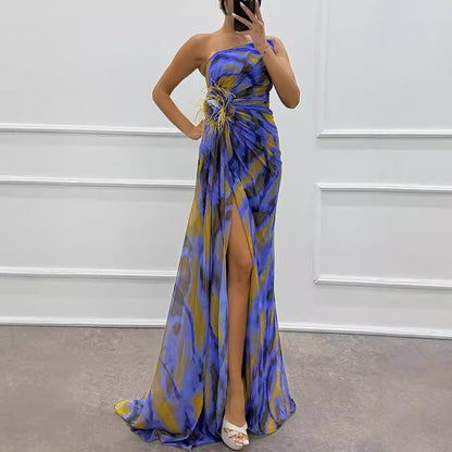 Women's Chiffon Floral Print Slit Dress Casual Dresses