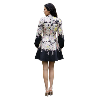 Style Stand-up Collar Puff Sleeve Single-breasted Dresses