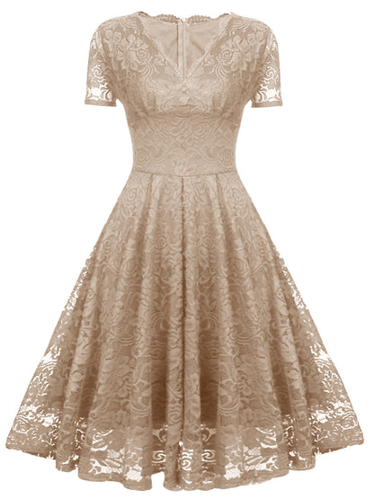 Women's Spring Floral Sleeve Zip Lace Dress Dresses