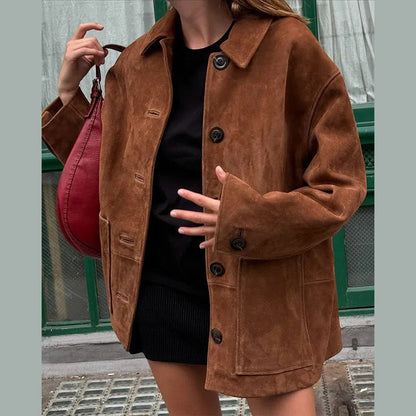 Women's Retro Lapels Long Sleeve Button Vintage Coats