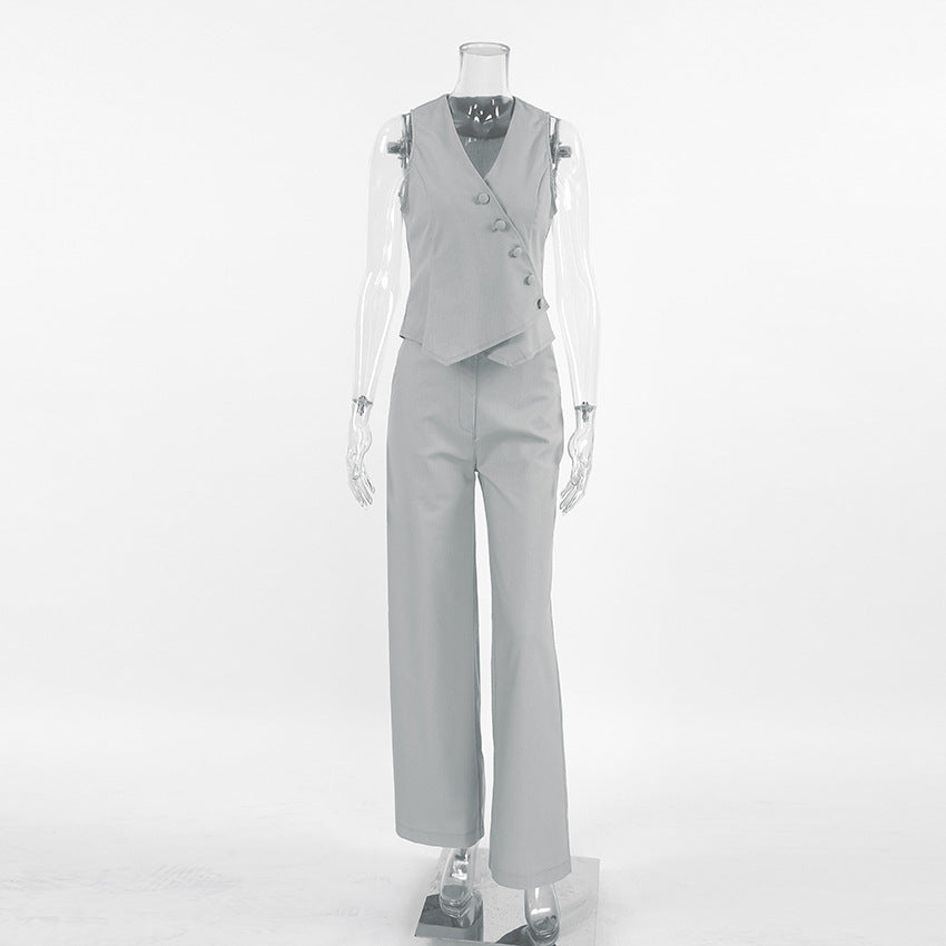 Women's Cotton Linen Khaki Two-piece Autumn Casual Suits