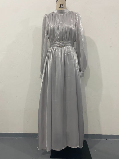 Organza Lantern Sleeve Long Slim Fit Dresses
