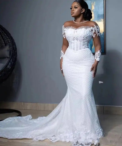 Dress Elegant White Waist Trailing African Bridal Wedding Dresses
