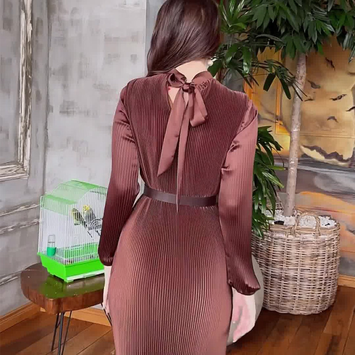 Muslim Autumn Pleated Dress Vintage A- Dresses