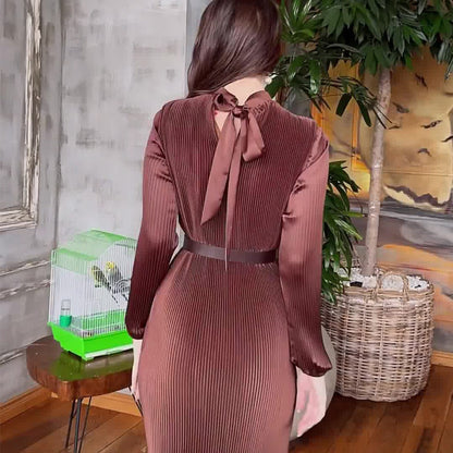 Muslim Autumn Pleated Dress Vintage A- Dresses