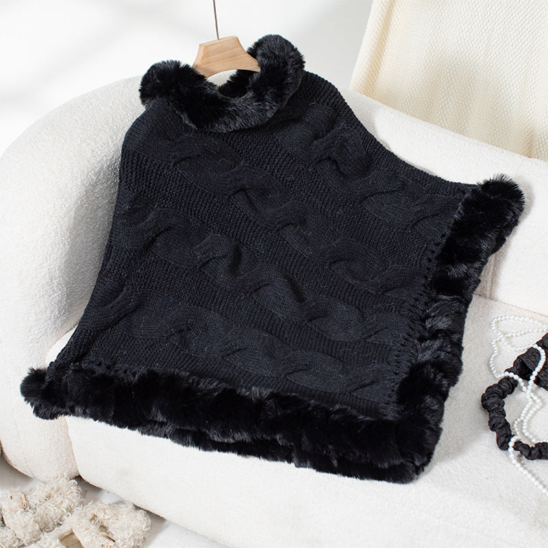 Women's Rex Rabbit Fur Collar Thick Pullover Sweaters