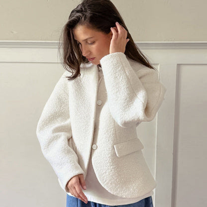 Women's Thick Woolen Design Solid Color Style Coats