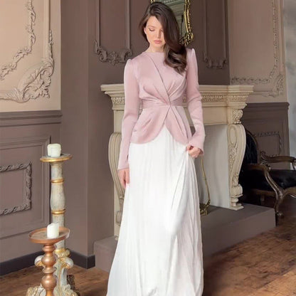 Women's Autumn Fashion Color Contrast Pleated Maxi Dresses