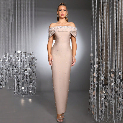 Women's Beaded Rhinestone Tight Bandage Long Dress Dresses