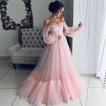Women's Mesh Long Sleeve Dress Large Swing Wedding Dresses