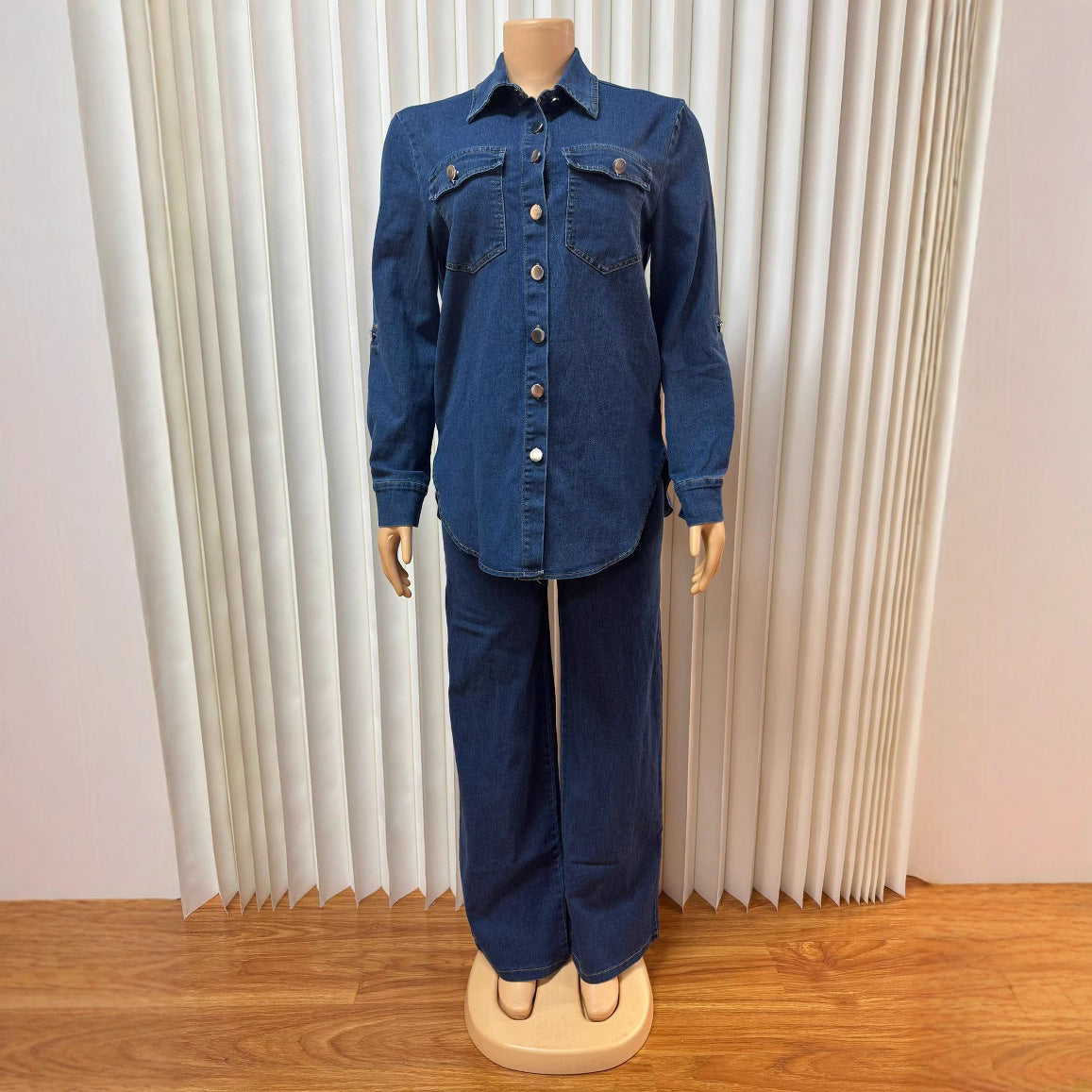 Women's Charming Lapel Pocket Long-sleeved Trousers Tops