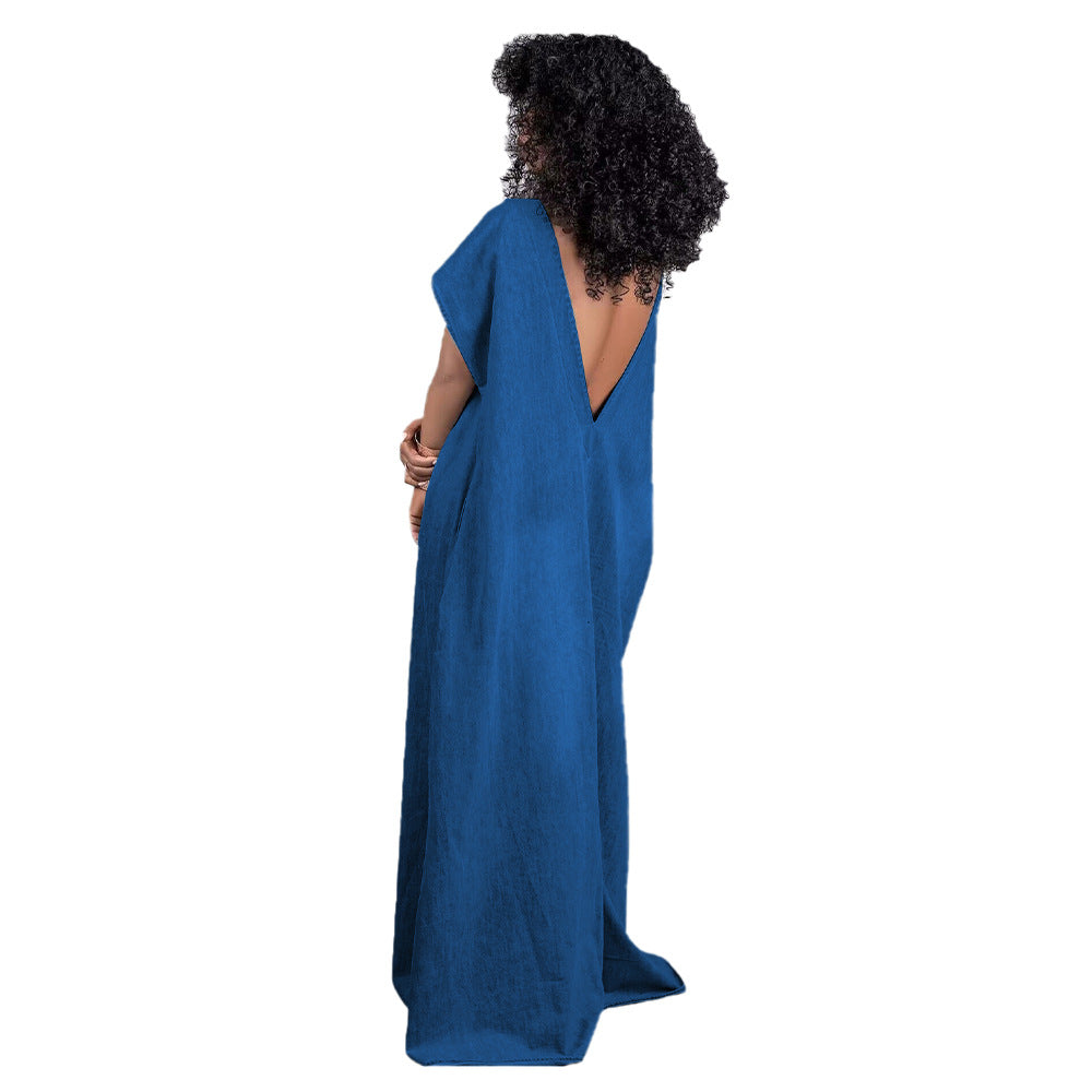 Denim Dress Retro Loose Deep Backless Dresses