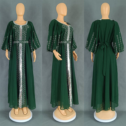 Women's Style Rhinestone Dress Chiffon Puff Sleeve Dresses